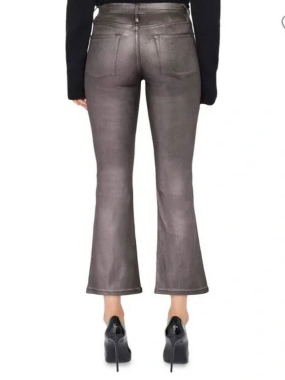 Frame Le Crop Mini Boot Fit Mid Rise Flared Coated Jeans in Mahogany - Picture 2 of 9